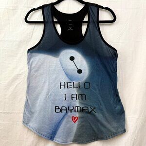 Disney Big Hero Six Hello I Am Baymax Racerback Tank Women L Black White Gray